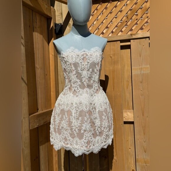 🆕 BRONX & BANCO 🧿 NWOT Maraya Blanc Lace Mini Dress, Sz L US 8 - Picture 10 of 14